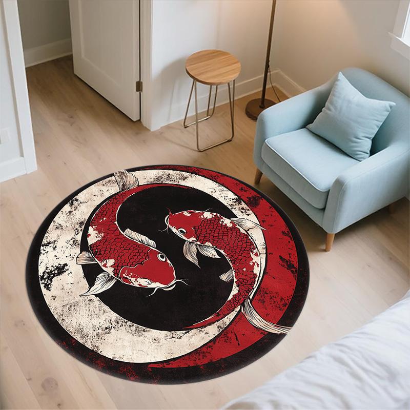 Yin-Yang Fish,Round Area Rug,Carpet Rug for Living Room Bedroom Sofa Playroom Decor,Non-slip Floor Mat