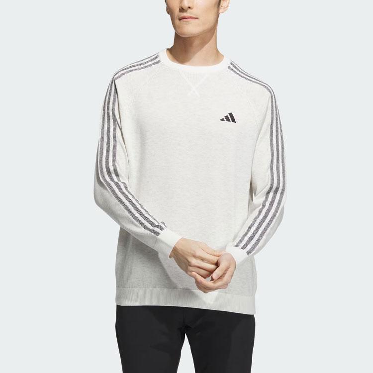 Adidas Long Sleeve Pullover Sweater Color Block Golf Crew Neck Men Sweater White HY0963
