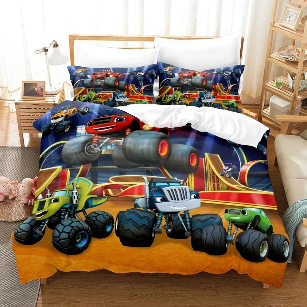 new Blaze Cartoon Monster Machines Bedding Set,Duvet Cover Bed Set Quilt Cover Pillowcase,King Queen Twin Size Boys Girls Adults