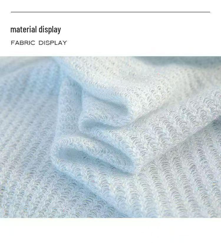 Sweet Openwork Round Neck Beaded Sunscreen Loose Knit Top for Women