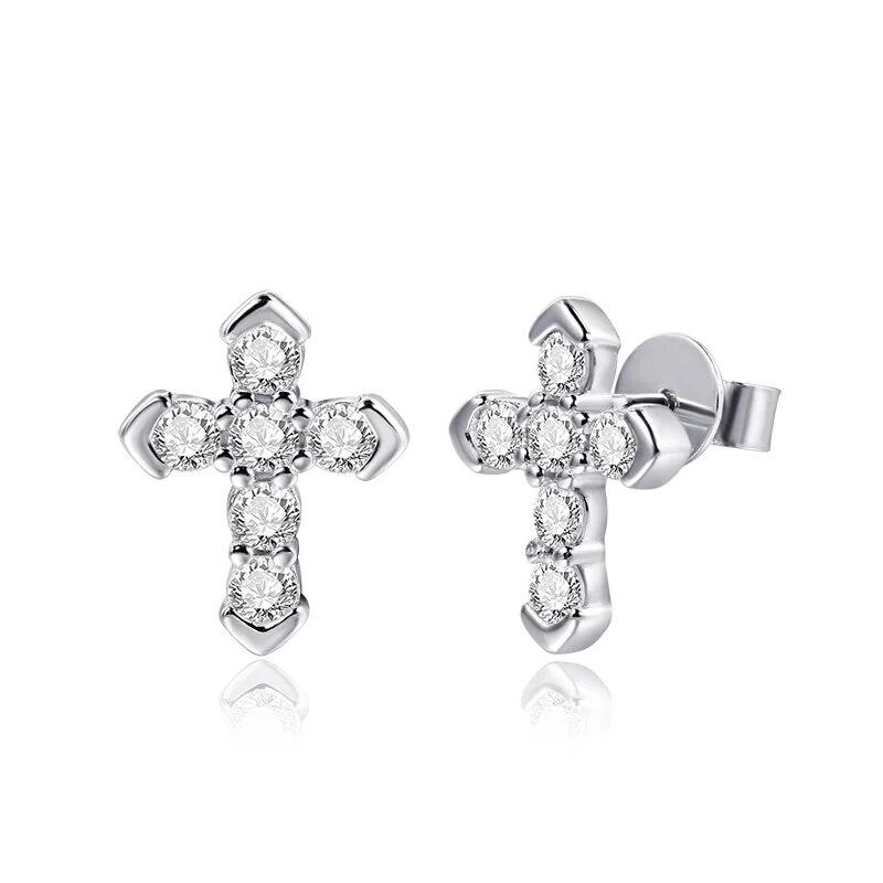 

Серьги-гвоздики с 100% муассанитом и бриллиантами цвета D для женщин и мужчин, серьги-гвоздики с крестиком, стерлинговое серебро S925, ювелирные изделия GRA