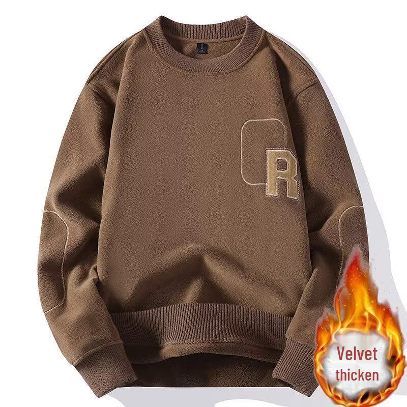 Men s Embroidered Fleece Pullover Sweatshirt - Warm Round Neck Top for Autumn/Winter XL