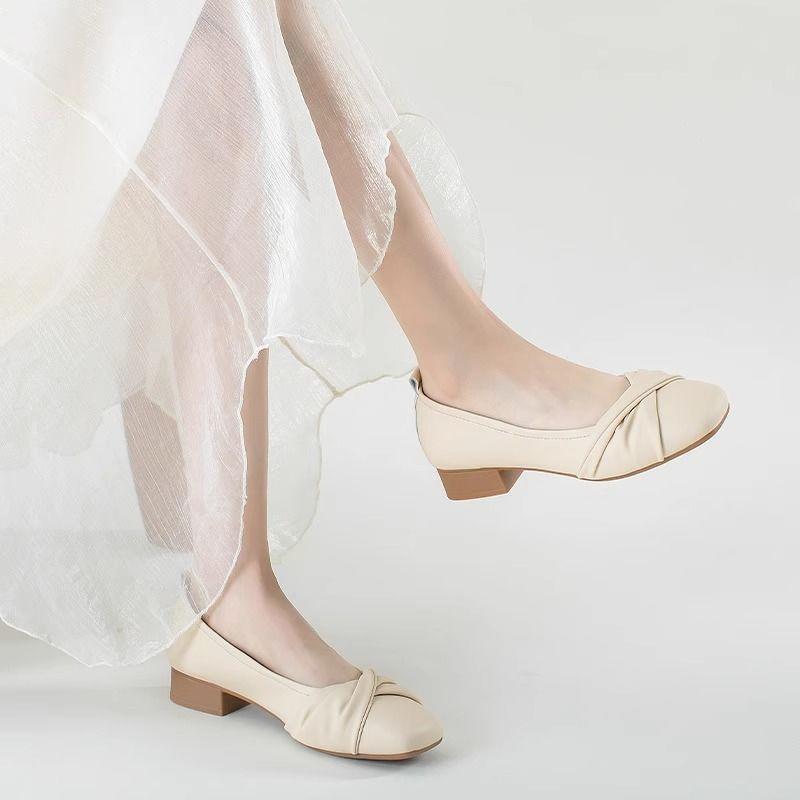 

Женские туфли-лодочки на плоской подошве из мягкой кожи с квадратным носком, новинка осени, туфли Мэри Джейн, толстый каблук, туфли-бини для мамы 58 слоновая кость