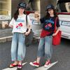 Girls' summer Korean casual short sleeved T-shirt set for girls, adults, middle school students, thin summer clothes, children's denim shorts