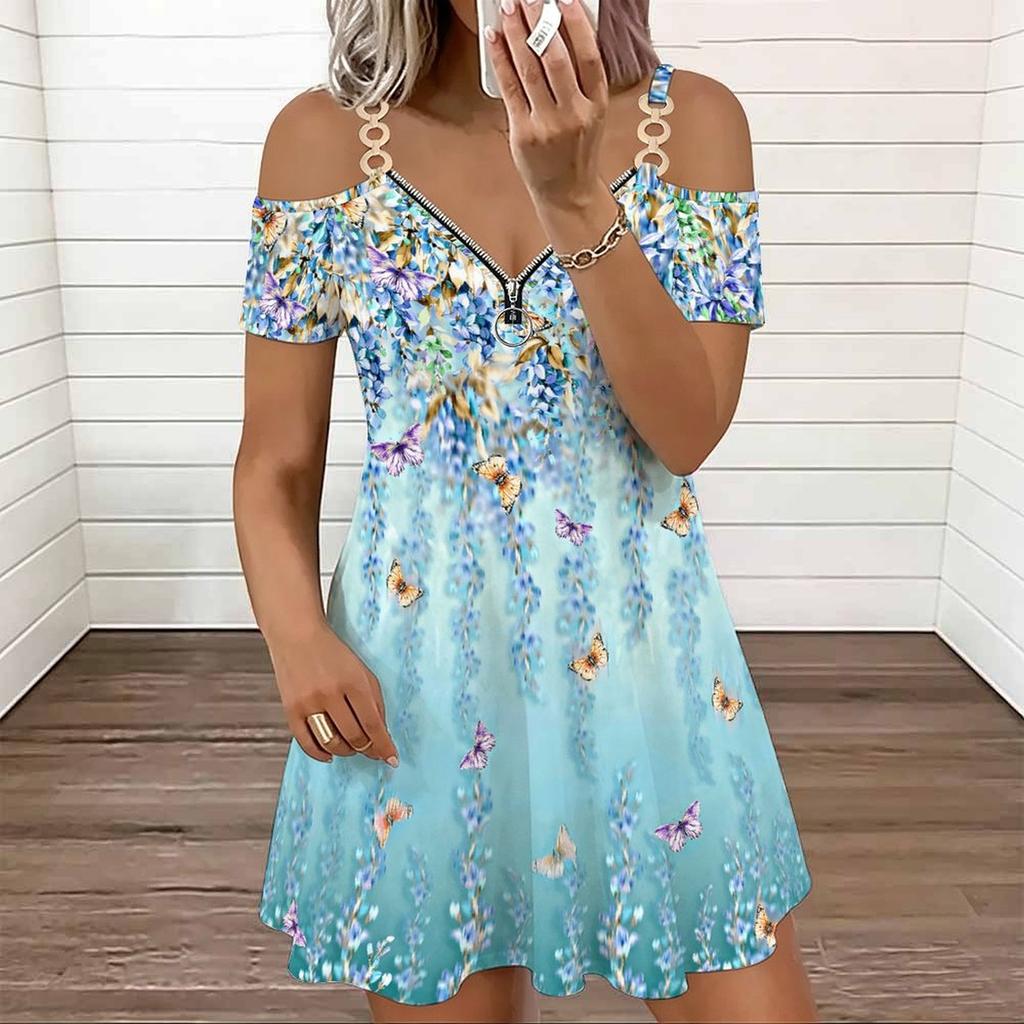 Ladies Spaghetti Strap Charming Hydrangea Bouquet Plus Size Loose Dress