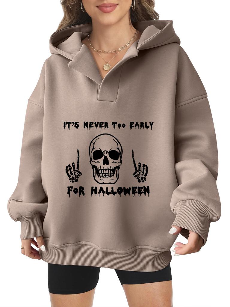 2025 new European and American Halloween women's hooded sweater front and rear pattern winter fleece loose casual