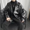 Giacca Biker Nera da Uomo Moda Autunnale Cappotto in Ecopelle Uomo Trendy Casual Giubbotti in PU Maschile Larga Cappotto in Ecopelle Moto