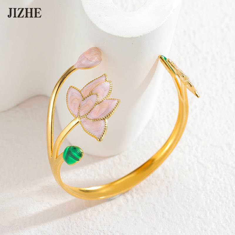 New Lotus Shaped Open Bangle: 18K Gold Titanium Steel Fashion Bracelet