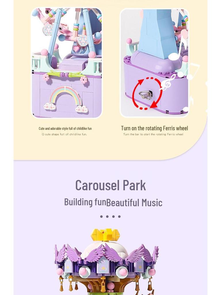 Ferris Wheel & Carousel Music Box: Building Block Toy Gift for Girls, Girlfriends, and Best Friends