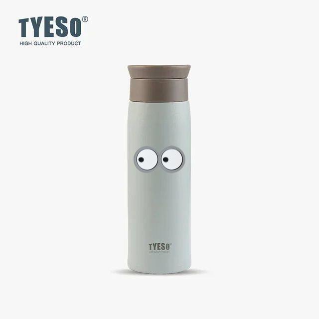 Tyeso 500ml Portable Thermoses Stainless Steel Insulated Water Bottle Simple Round Shoulder Travel Mug Frosted Style with Eye Sticker