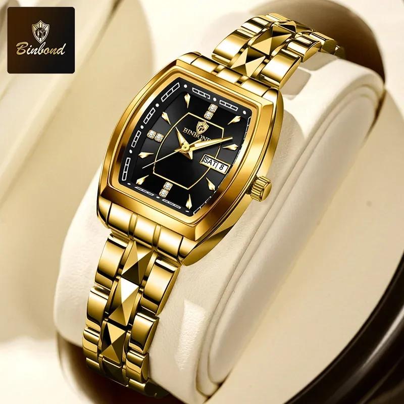 New BINBOND Luxury Quartz Womens Watch Ellipse Diamond Dial Stainless Steel Band Waterproof Luminous Top Brand Women Wristwatch