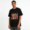 2026 New Year Themed Colorful Print Casual Loose Crewneck Top Pure Cotton T-shirt