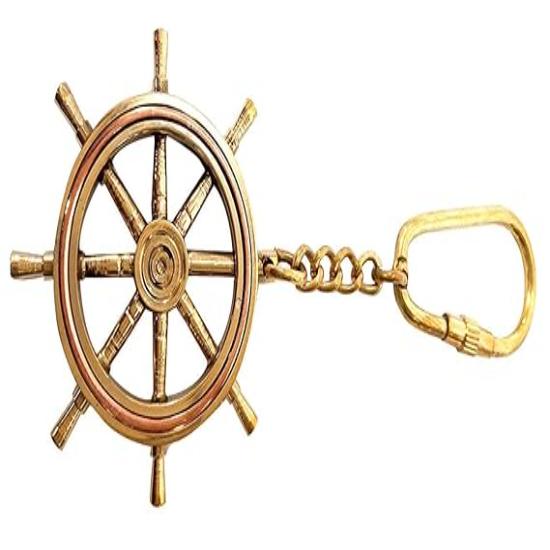 Scheepsrad Sleutelhanger Handgemaakt Puur Messing Nautische Sleutelhanger Vintage Maritiem Cadeau voor Mannen Vrouwen