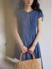 Solighter Elegant Waist-Cinched French Summer Dress 2026, Single-Button Round Neck, Slimming Long Style