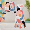 Women Plus Size Geometric Printed Polka Dot Round Neck Long Sleeve Cardigan Sleeveless Dress Two Piece Set