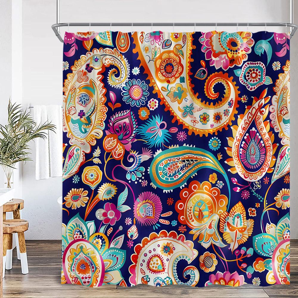 Boho Floral Vintage Shower Curtain Home Decor for Retro Bohemian Flower Herb Plant Bathroom Polyester Bath Curtain with Hook