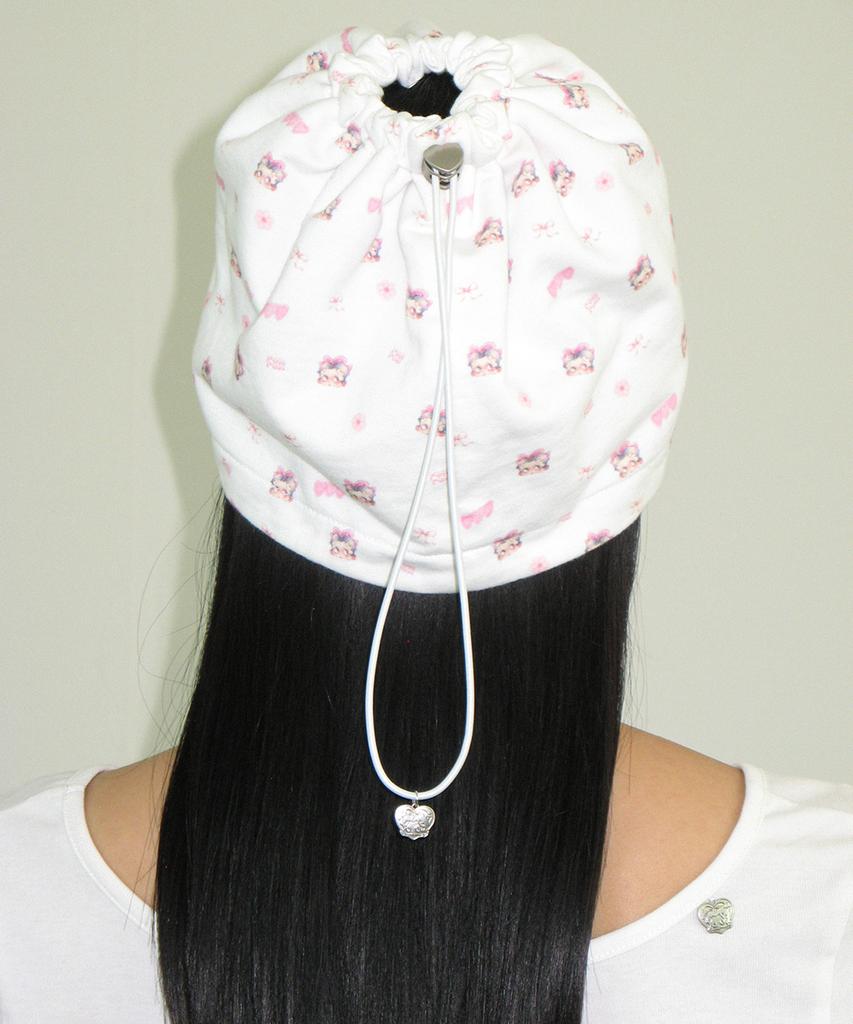 RONRON Betty Boop Pattern String Beanie White