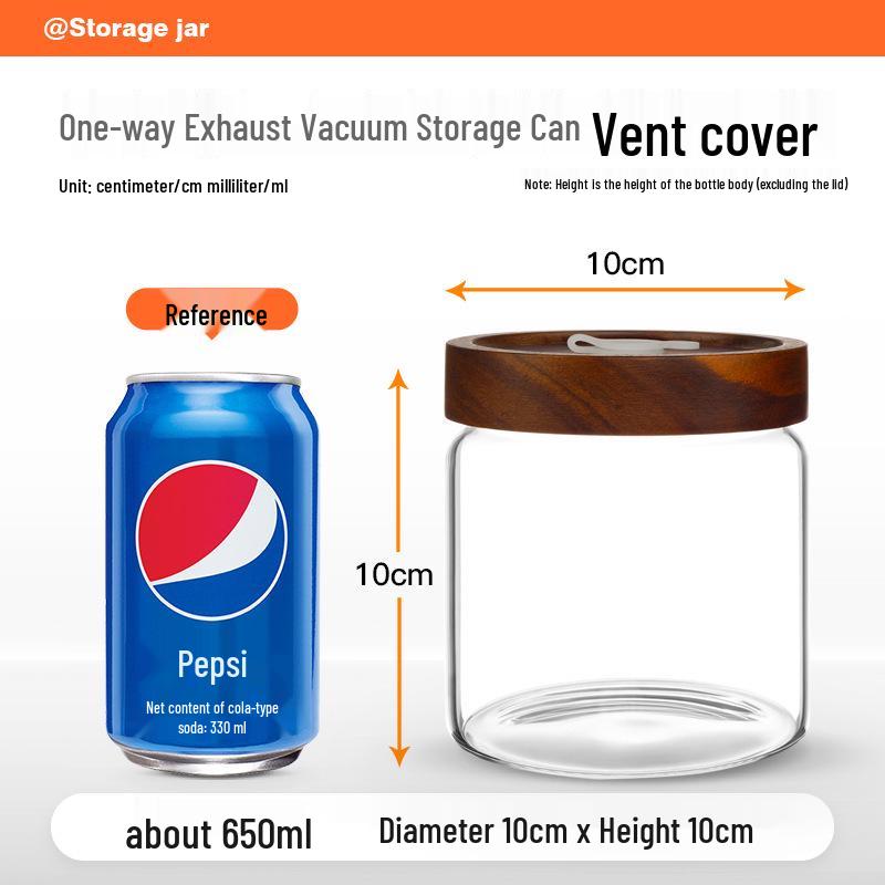 Glass Airtight Coffee Bean Jar with One-Way Vent and Wooden Lid for Food Storage and Preservation