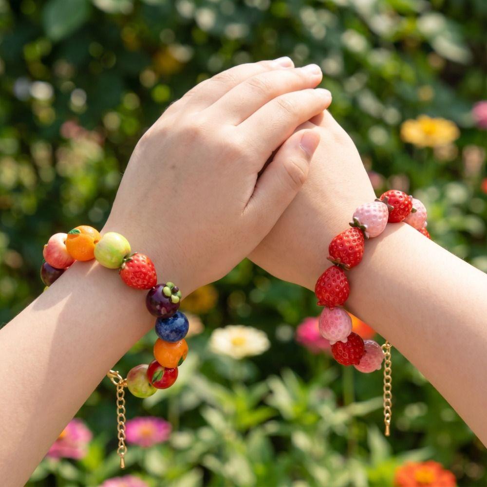 Resin Beads Bracelet Dopamine Summer Bohemian Jewelry Simulation Fruit Bracelet  Beach Jewelry