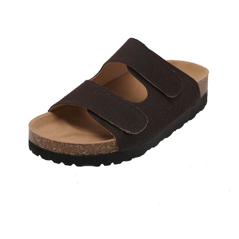 Fashion Summer New Style Flat Sandals Women Fashion Round Head Shallow Mouth Open Toe Cow Suede Set Foot Anti-slip Wear Slippers
