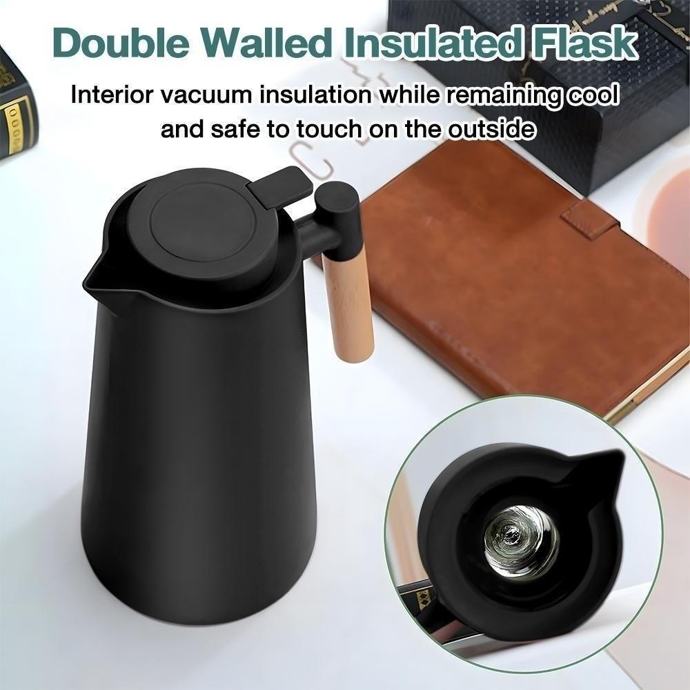 New Temperature Display Vacuum Thermal Flask with Lid 1 L Smart Thermos Large Capacity Wooden Handle Insulation Kettle ciano