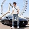 New men's washed jeans summer straight high street style ruffian handsome trousers American casual large size pants