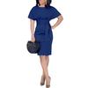 Damen Einfarbig Kurzarm O-Ausschnitt Gürtel Cocktail Bodycon Knielanges Kleid