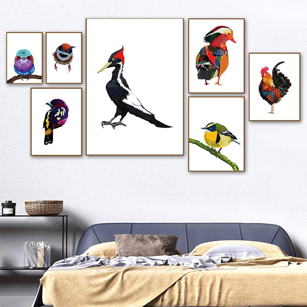 

Художественная картина на холсте, настенная живопись с изображением животных, декор для детской комнаты, спальни, красочные постеры с перьями птиц и воробьев и принты на стену