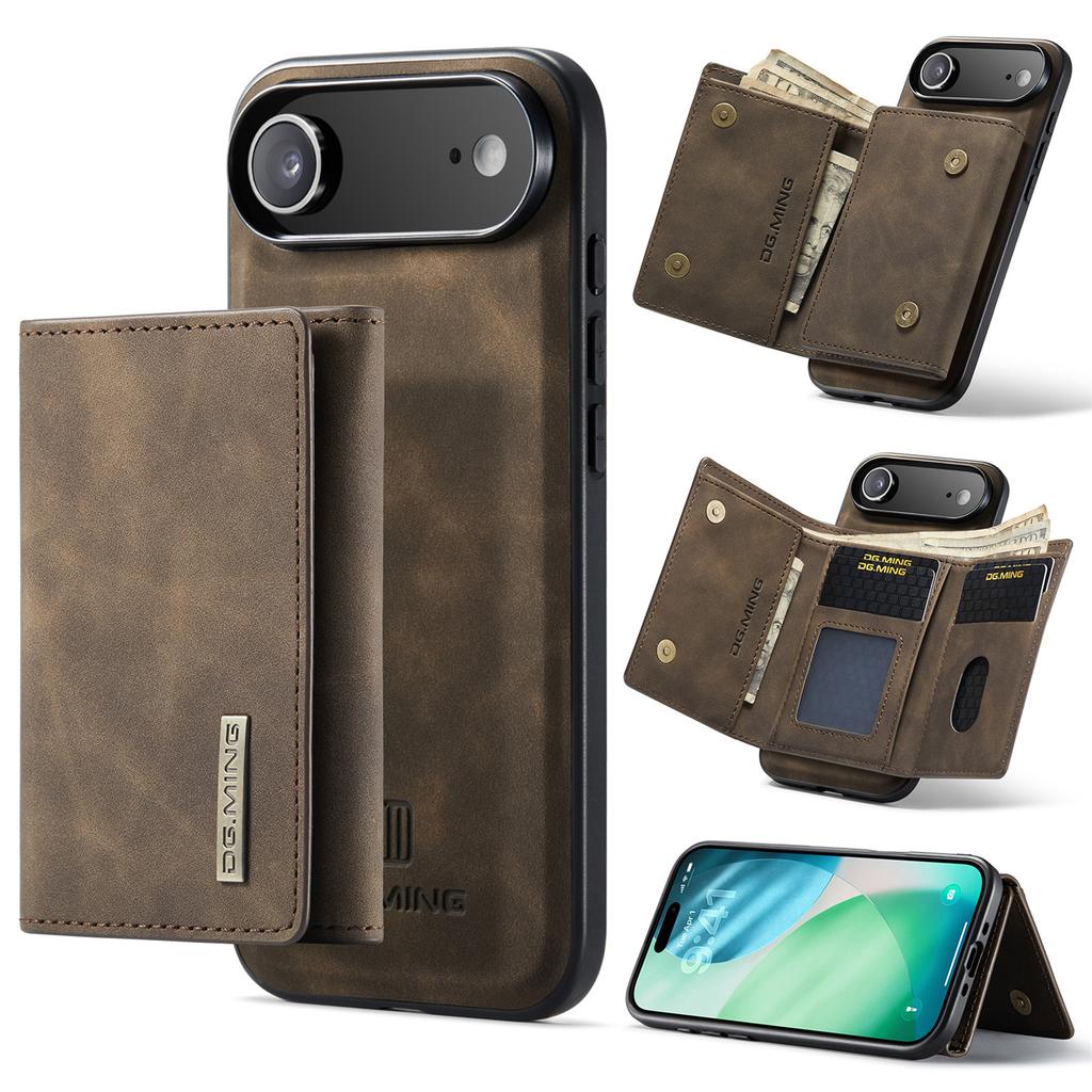 DG.MING M1 Series for iPhone 17 Air Case Kickstand PU Phone Cover with Detachable Wallet