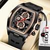 LIGE Golden Quartz Watch Men Fashion Military Sport Chronograph Wristwatch with Luminous Hands Auto Date Silicone Strap+BOX