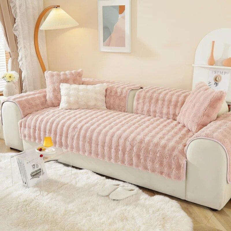 Thicken Imitation Rabbit Fur Plush Sofa Slipcover Non-slip Soft Sofa Towel Couch Cushion for Living Room Modern Home Decor Mat