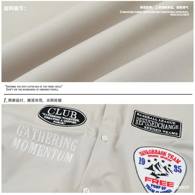 2025 Summer New Ami Kaji American College Style Tooling Shirt Locomotive Suit Badge Cloth Embroidery Shirt