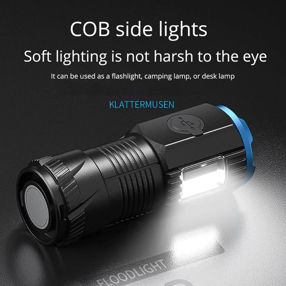 4000MAH Kraftfull LED-ficklampa TYPE-C Uppladdningsbar Mini EDC COB Taktisk Ficklampa Med Svansmagnet Nöd Fiske Campinglykta