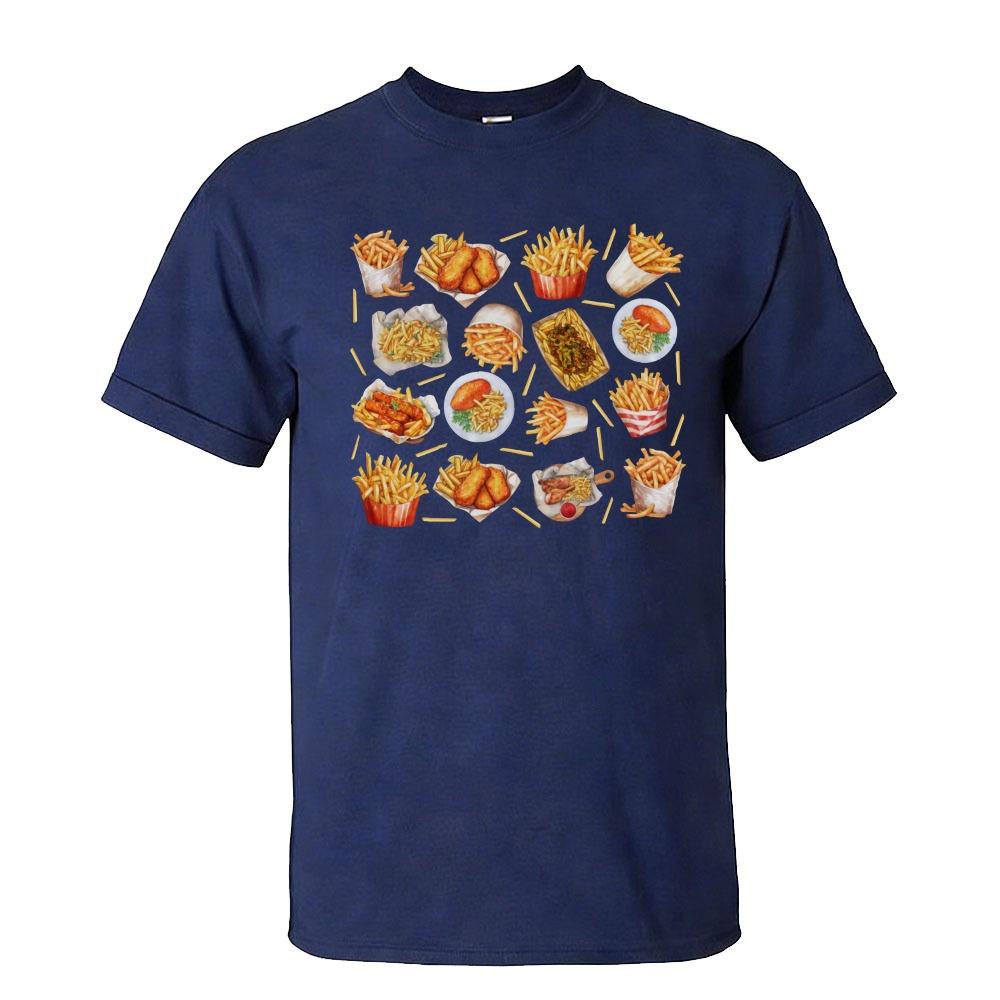 Vibrant Snack Collage Print Tshirt Variety Fried Potato Chips Art Unisex Cotton Crew Summer Daily Casual Basic Top