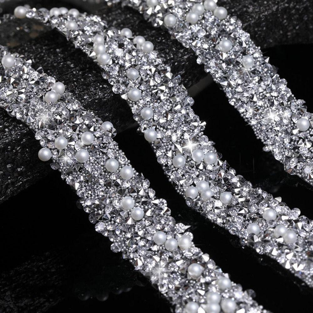 Nowy 1 jard Taśma z brokatem, wiertło, żywica, perła, brokat, kryształowa naklejka, samoprzylepne cyrkonie, wstążka, naklejka, dekoracja odzieży