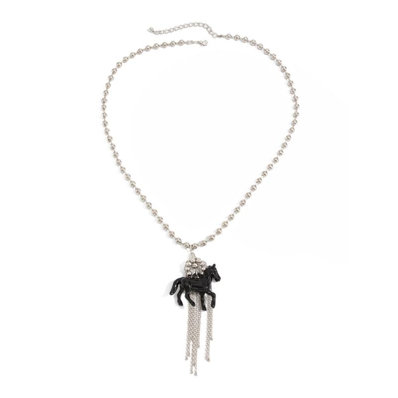 Stylish Tassels Necklace Featuring Adorable Horse Charm Adjustable Chain Length 61+7cm Neckchain Jewelry