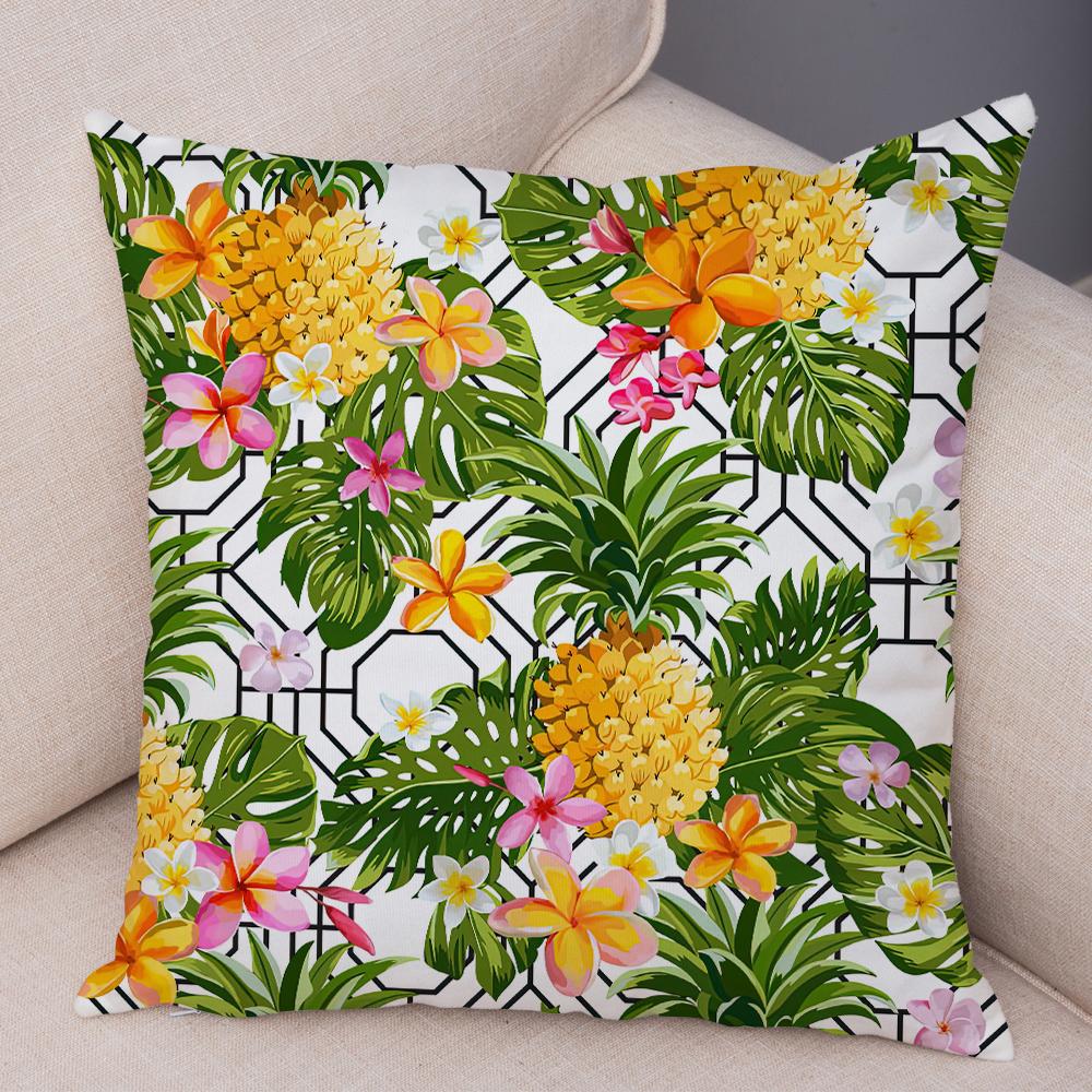 Tropical Floral Cushion Cover Plumeria Hibiscus Flower Print Soft Fabric Living Room Sofa Decor Pillow Case