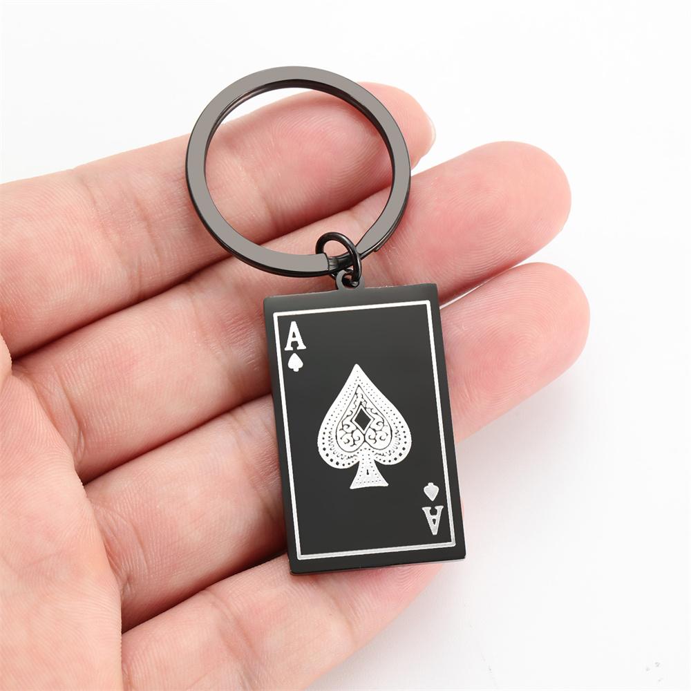 EUEAVAN Punk Lucky Ace of Spades Keychain Stainless Steel Square Poker A Card Pendant Keyring Good Fortune Hip-hop Jewelry Gifts