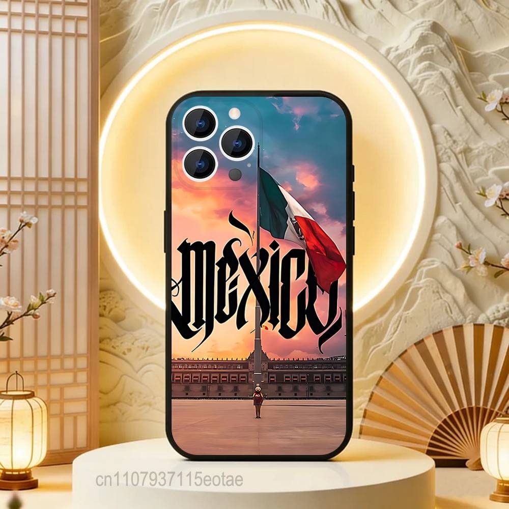 Mexico National Emblem Flag Phone Case For iPhone 17,16,15,14,13,12,11,Pro,Max,Plus,E,Air,Mini Protective Black Cover