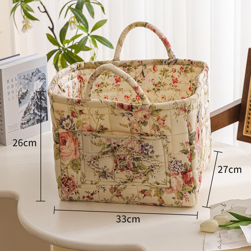 Floral Large Capacity Fabric Laundry Hamper with Easy Carry Handles Rural Pastoral Style Clothing Storage Baskets Home Organizer