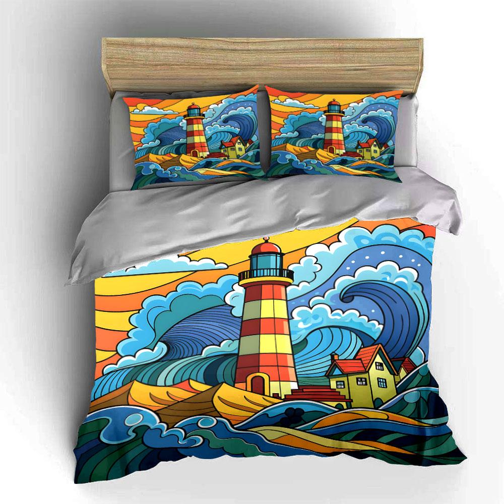 Lighthouse Themed Wall Art Set Multiple Sizes Kid'S And Adults' Bedroom Exquisite 3Pc Bedding Set, Gift