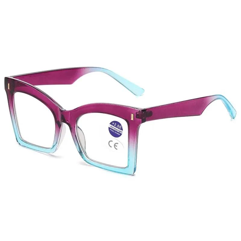 

Женские роскошные очки для чтения с большой оправой, модные HD, блокирующие синий свет, пресбиопия для мужчин и женщин, квадратные, ретро, очки для дальнозоркости 3.5