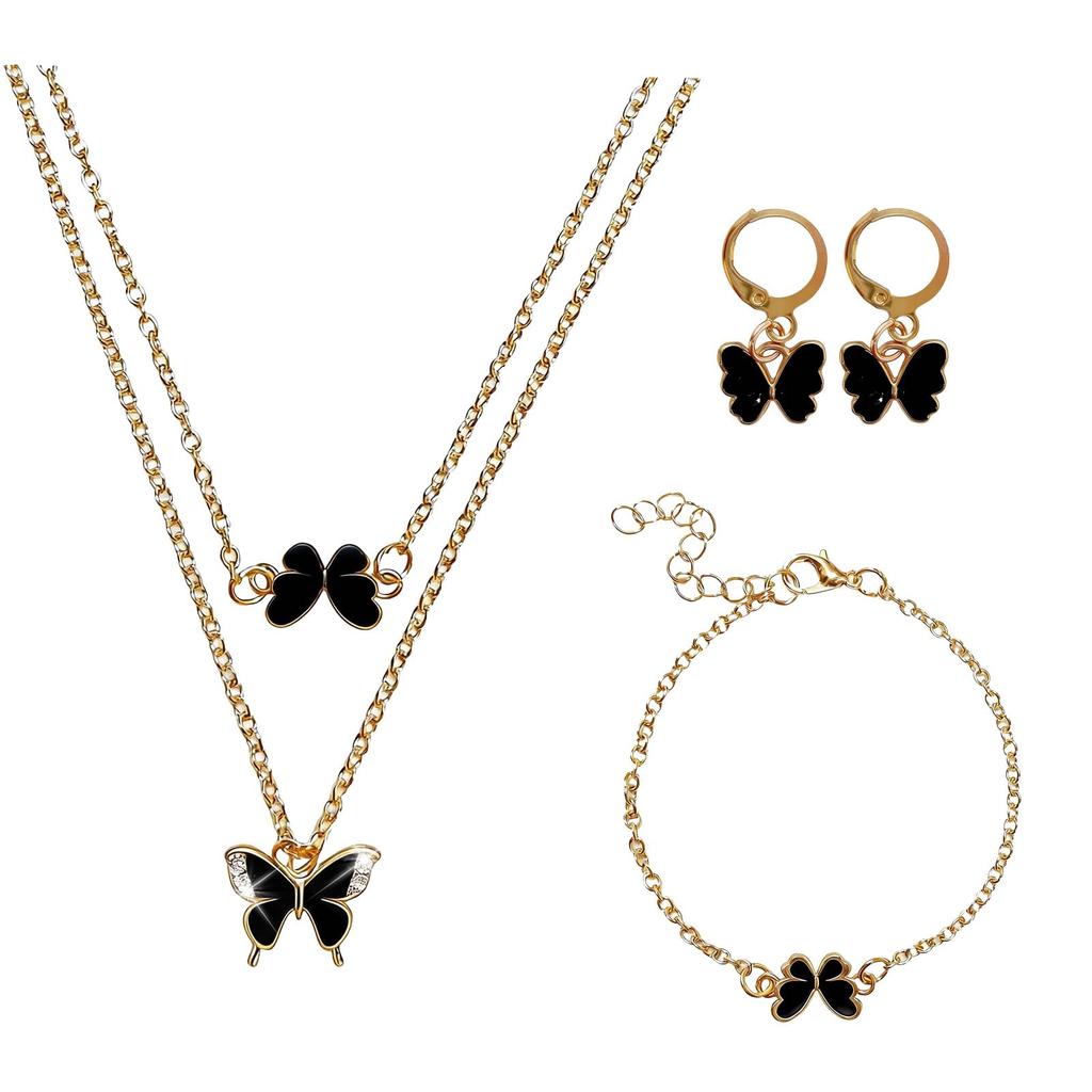 Butterfly gold plated jewelry set for women necklaces with matching earrings bracelet elegant jewelry for wedding party Valentines Day gift