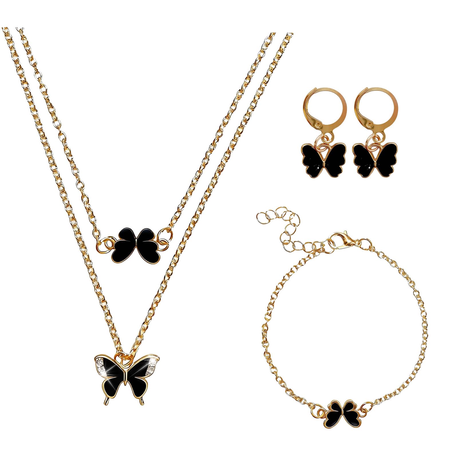

Butterfly gold plated jewelry set for women necklaces with matching earrings bracelet elegant jewelry for wedding party Valentines Day gift чёрный