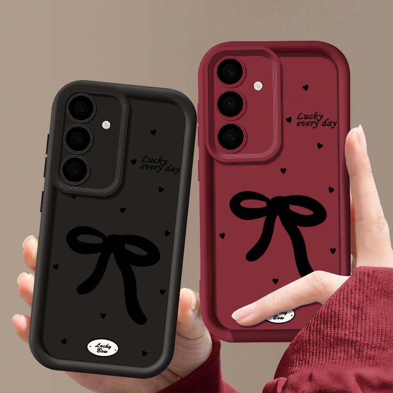 Black Bow TPU Case For Samsung Galaxy A57 A37 A17 A56 A36 A16 A15 A55 A54 S25 Edge S26 S24 S23 Ultra S22 Plus S24 FE Phone Cover