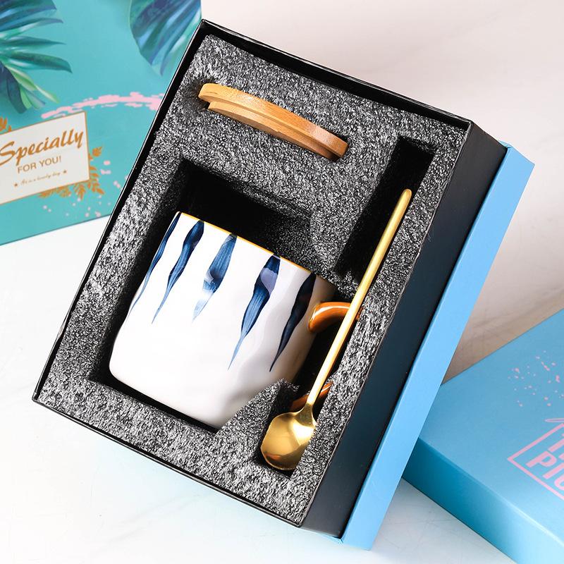 Handbemalte Keramiktasse gestreifte Tasse japanische Unterglasurfarbe Frühstückstasse künstlerische Persönlichkeit ins Geschenkbox kreativ handbemalt