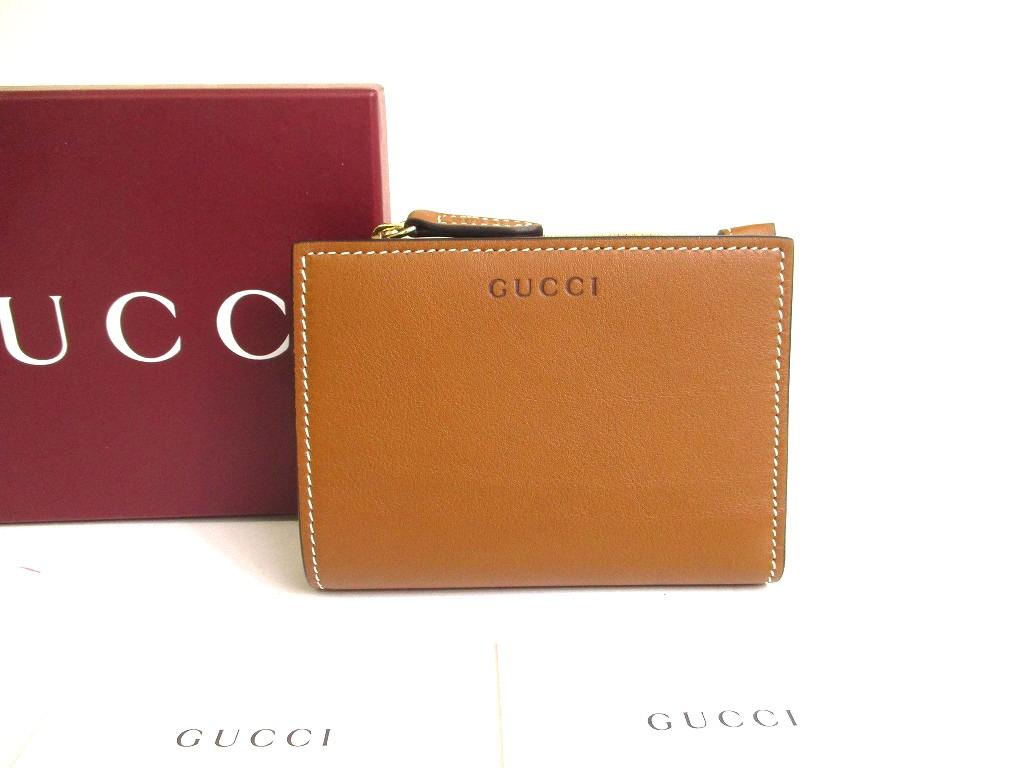 Authentic GUCCI GG Emblem Brown Leather Medium Wallet Bifold Wallet Compact Wallet #a761  Refurbished