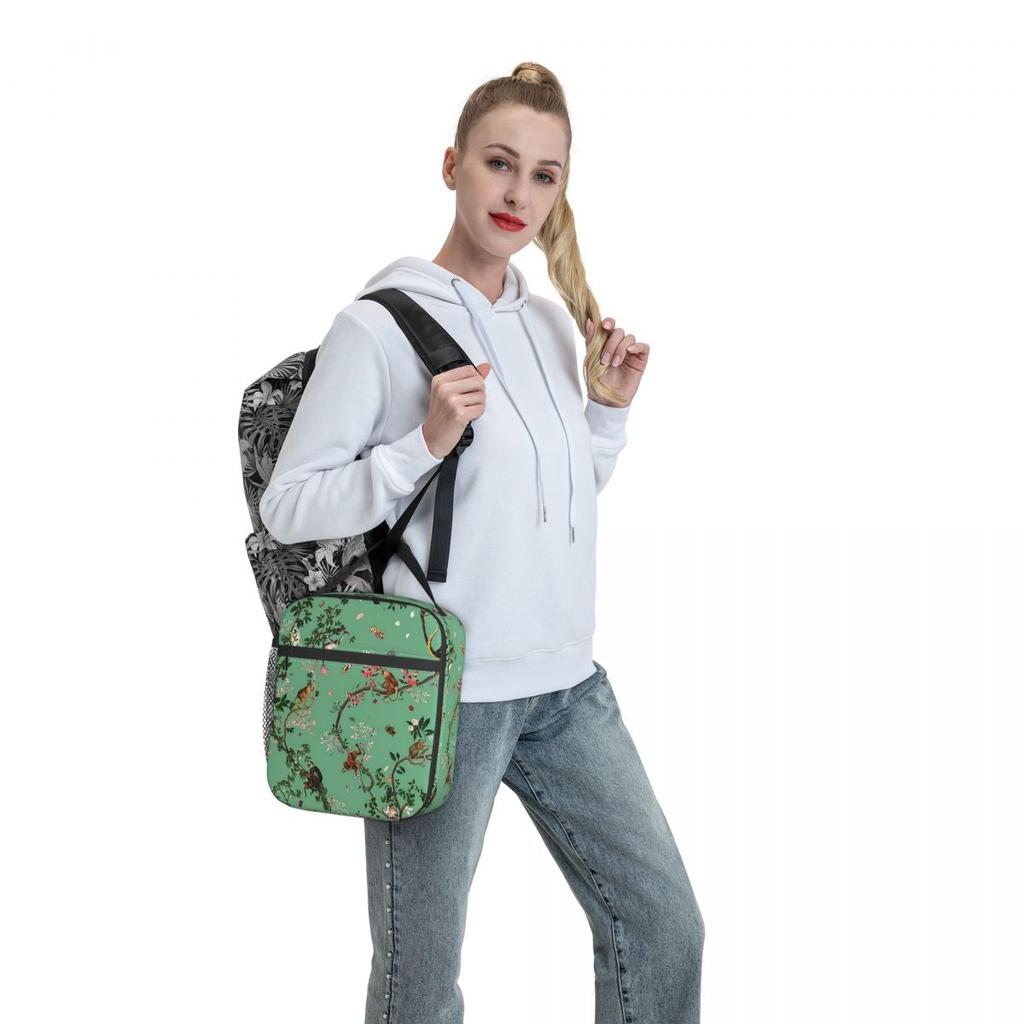 Monkey World Green Insulated Lunch Bag for Kids School Cooler Thermal Food Box Tote Leakproof Lunch Boxes Container