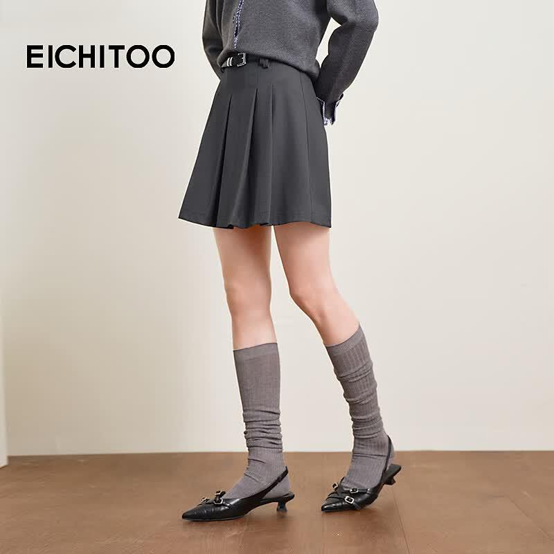 EICHITOO Chic High-Waist Pleated A-Line Skirt