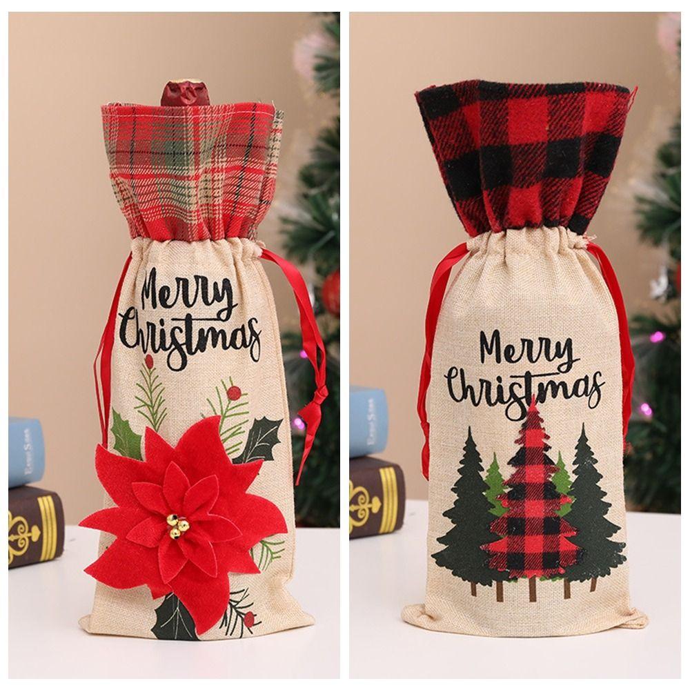 Flower Wine Bottle Set Drawstring Wine Pouch Gifts Party Supplies Christmas Bottle Cover  Friend